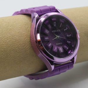 Womace Women's Casual Purple Dial Round Case 42 mm Rubber Band Watch 10 Inch